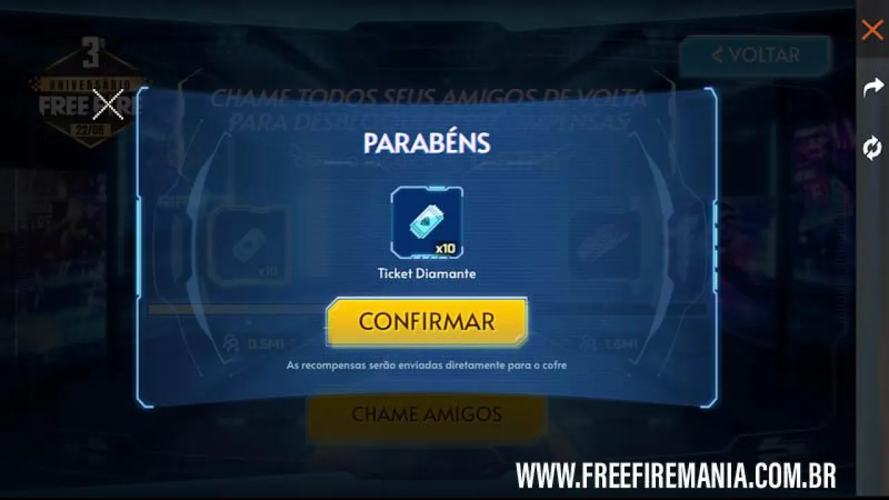 10 Tickets do Diamante Royale Grátis no Aniversário do Free Fire