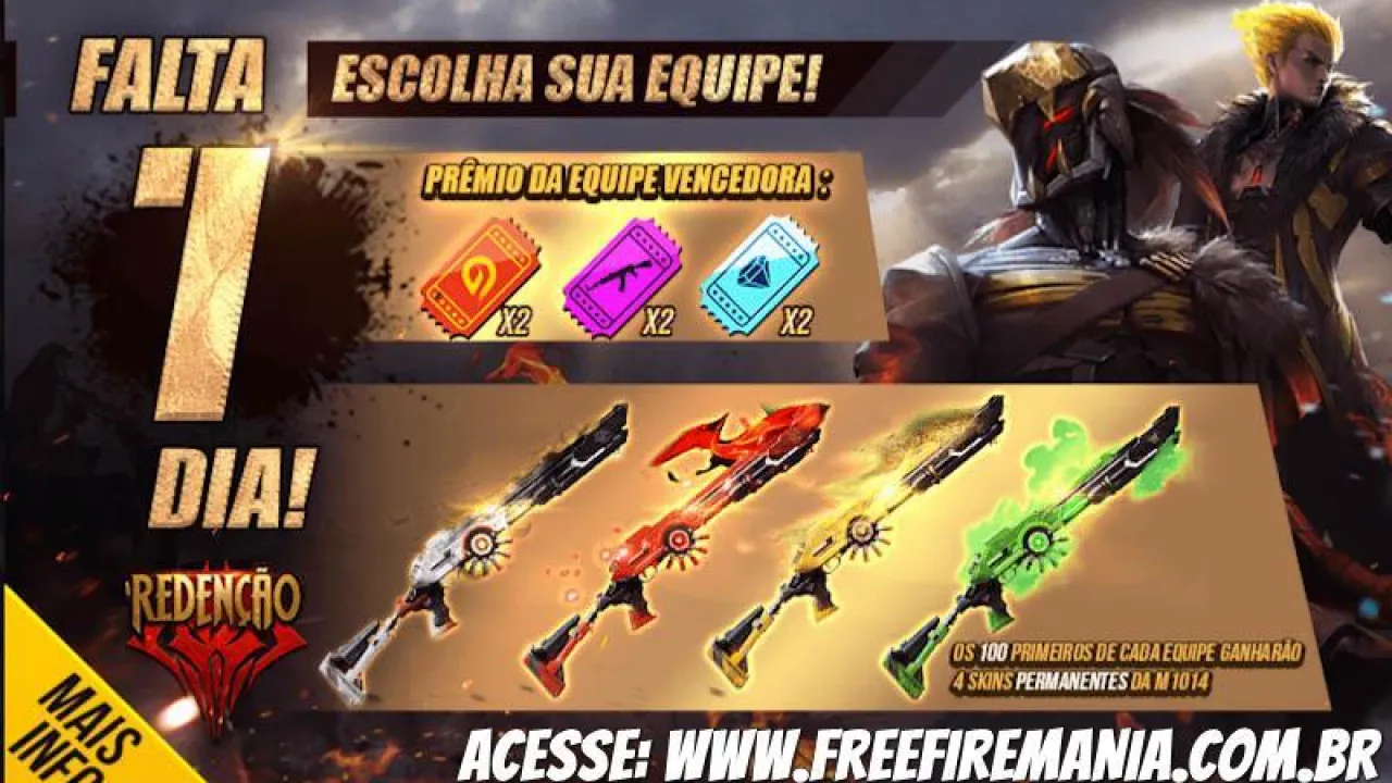 100 jogadores irão ganhar a M1014 Redenção grátis no Free Fire