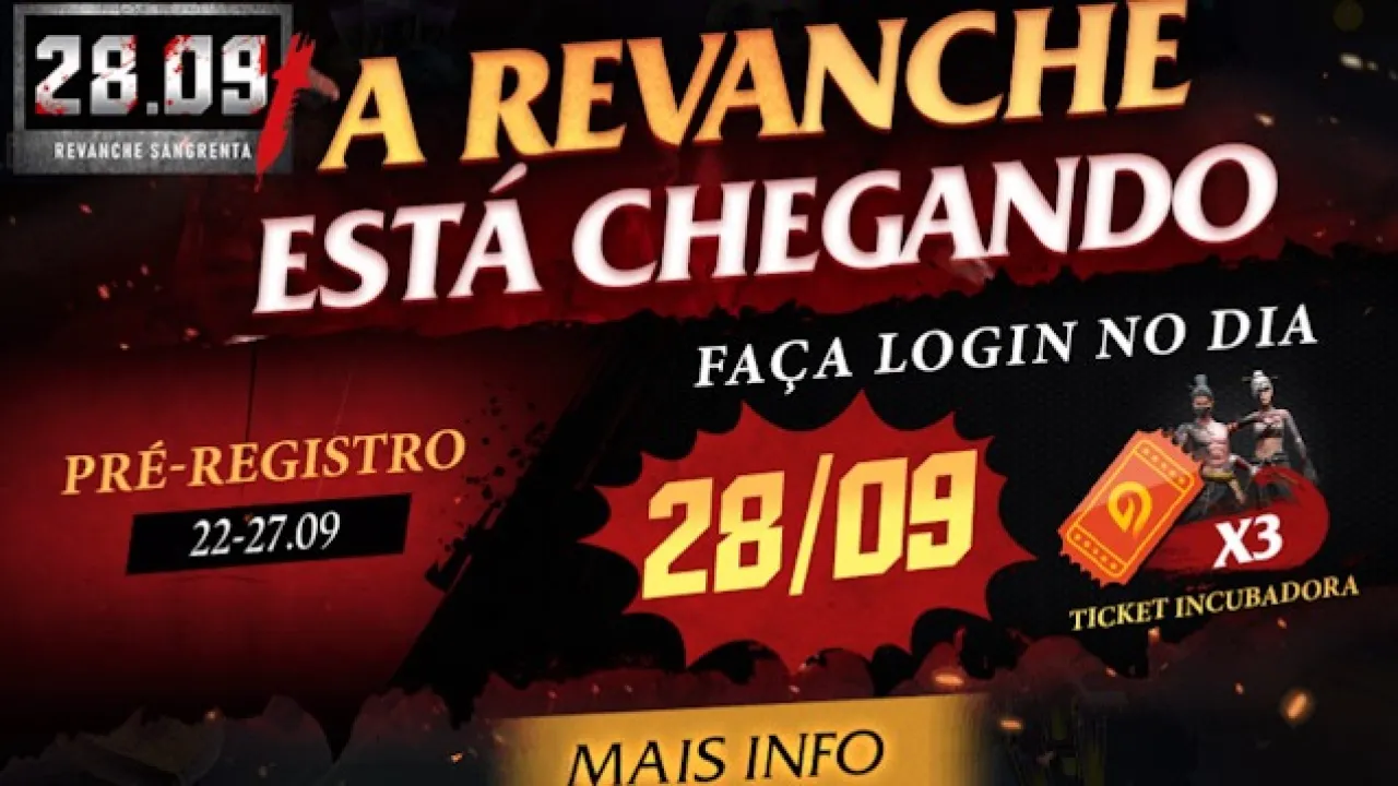 3 Tickets da Incubadora Grátis no Evento Revanche Sangrenta do Free Fire