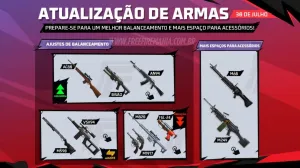 Atualização Free Fire julho 2025: armas ajustadas (nerfs e buffs) — Free Fire