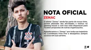 Corinthians Free Fire afasta jogador Zenac; confira os motivos — Free Fire