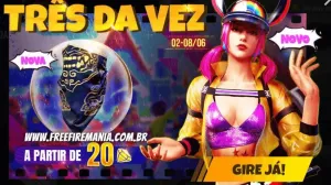 Novo Evento Três da Vez com a skin feminina do Jogos de Verão — Free Fire
