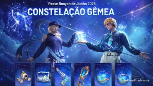 Free Fire lança Passe Booyah de Junho 2026: Constelação Gêmea — Free Fire
