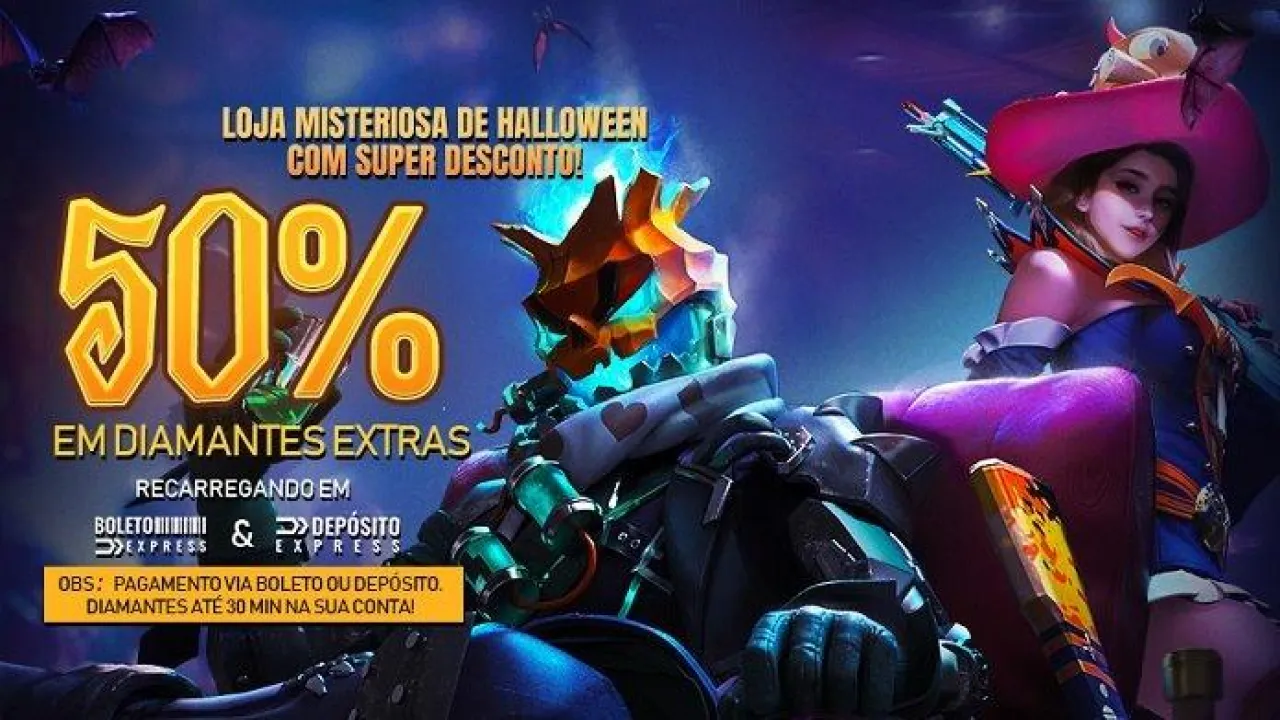 Promoção de 50% de Diamantes Extras em Recargas no Free Fire