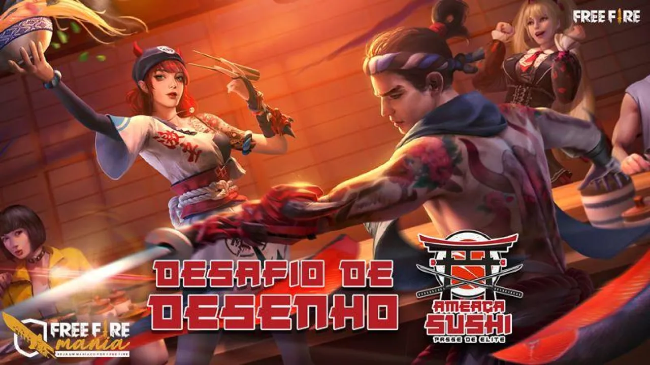 50 Passes de Elite Ameaça Sushi grátis no Twitter do Free Fire BR