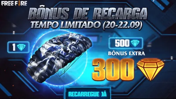 300 Diamantes Grátis no Evento Bônus de Recarga do Free Fire