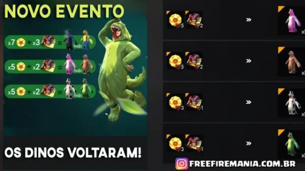 Notícia Free Fire: As Skins do Dino mais Raras Retornam ao Free Fire através de Evento Exclusivo