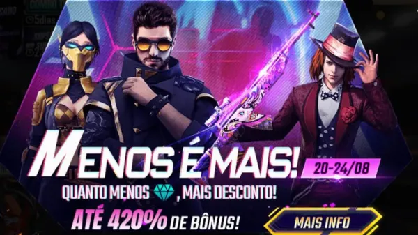 Bônus Free Fire: quanto menos diamantes na conta, mais desconto!