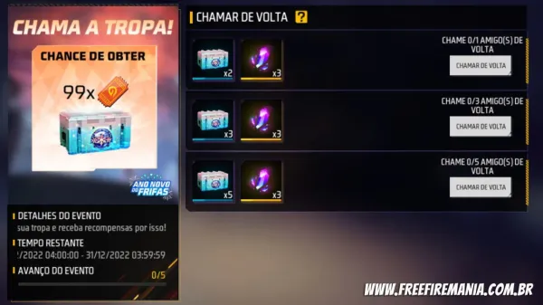 Chamar de Volta Free Fire dezembro 2022: chama a tropa, convide amigos e ganhe recompensas