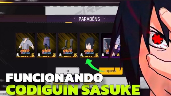 CODIGUIN FF: código Free Fire Conjunto Sasuke; Resgate no Rewards