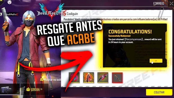 Notícia Free Fire: CODIGUIN FF: código Free Fire Devil May Cry 2023; Resgate no Rewards