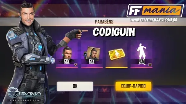 Notícia Free Fire: CODIGUIN FF: Códigos Free Fire do novo personagem Chrono, inspirado no Cristiano Ronaldo