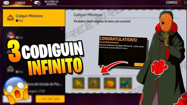 Notícia Free Fire: CODIGUIN FF no Free Fire: 3 códigos infinito Naruto 2025; Resgate no Rewards