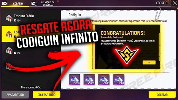 CODIGUIN FF no Free Fire: 5 códigos infinito do Mundial 2024; Resgate no Rewards