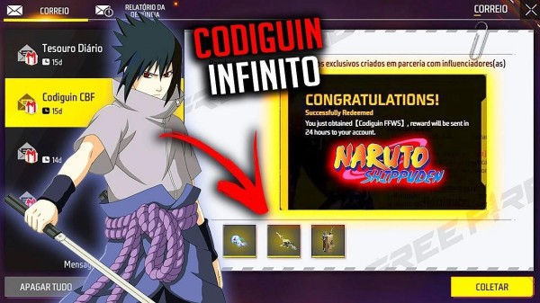 Notícia Free Fire: CODIGUIN FF no Free Fire: código infinito Naruto 2025; Resgate no Rewards