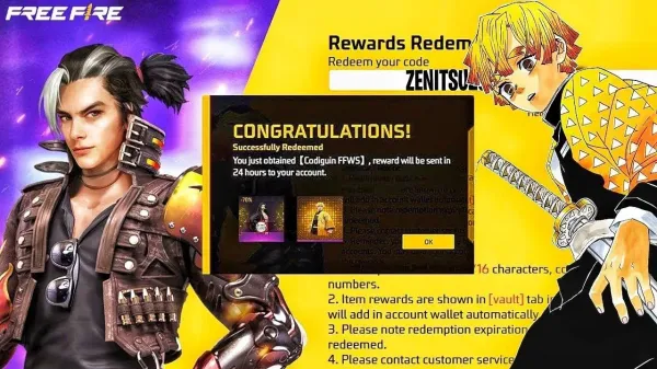 CODIGUIN FF no Free Fire: código skin Zenitsu (Demon Slayer); Resgate no Rewards