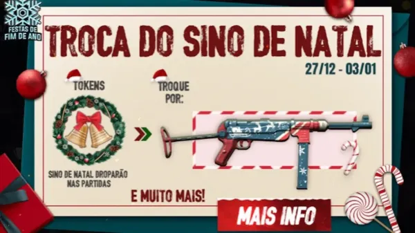 Como Coletar Tokens de Sino de Natal e Trocar pela Skin da MP40 Natalina no Free Fire