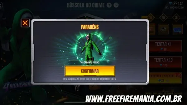 Notícia Free Fire: Como conseguir o Top Criminal Verde no evento Free Fire através do Bússola do Crime FF