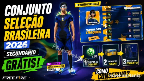 Conjunto Seleção Brasileira 2026 grátis no Free Fire: como conseguir