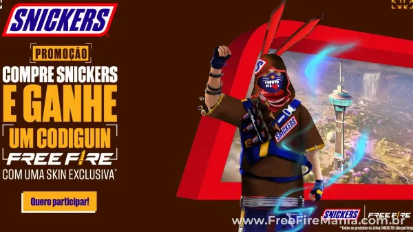 Notícia Free Fire: Free Fire libera Codiguin oficial com evento Snickers em 2026