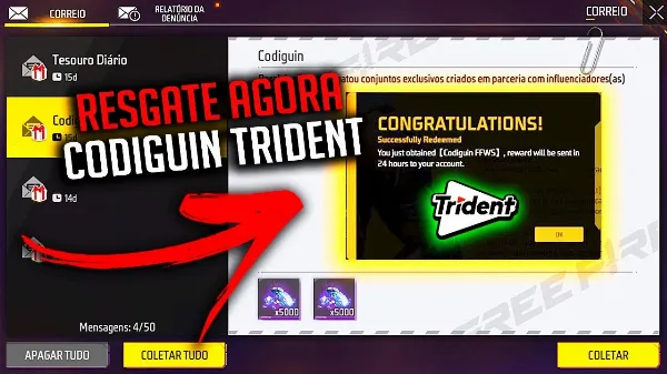 Free Fire e Trident liberam site “Masca e Destrava” com 500 Mil CODIGUIN FF Grátis