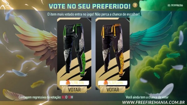Free Fire: Jogadores já podem escolher qual Calça Angelical deve retornar ao jogo