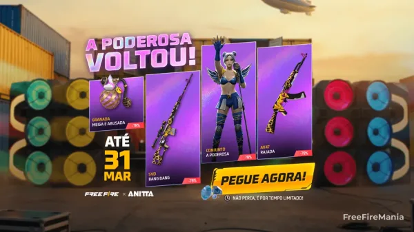 Notícia Free Fire: Free Fire libera itens da Anitta na loja em 25 de março