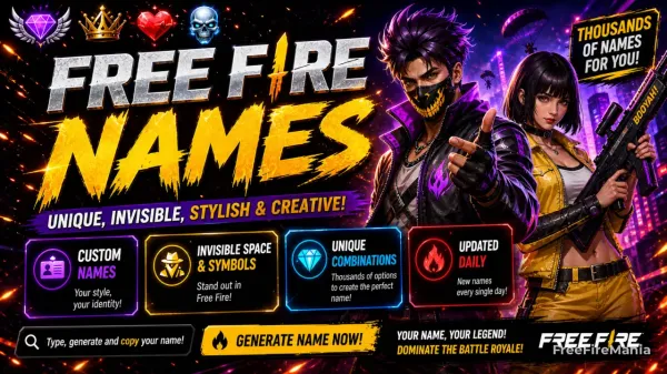 Free Fire Names: Stylish FF Nicknames, Invisible Space & Name Generator