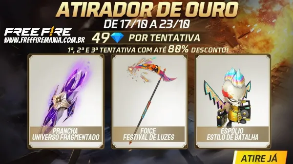 Free Fire recebe evento Atirador de Ouro com até 80% de desconto nesta segunda (17)