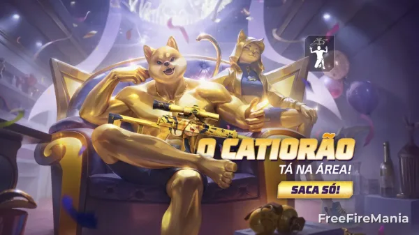 Notícia Free Fire: Novo Vira-Carta do Free Fire destaca Conjunto Catiorão de Ouro