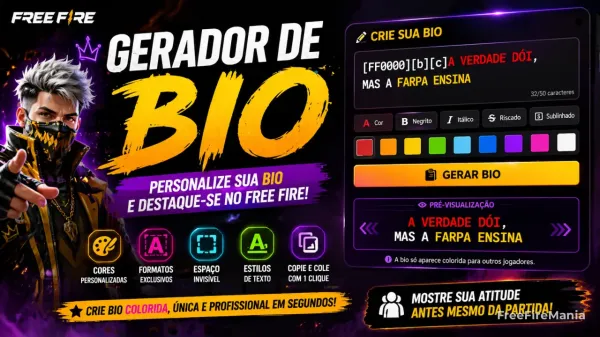 Gerador de Bio FF (Free Fire): bio colorida, códigos e símbolos