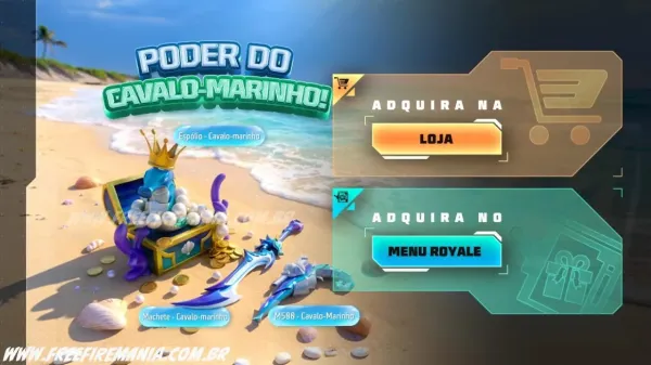 Escolha Royale Free Fire: Como conseguir M500 - Cavalo-Marinho, Machete - Cavalo-Marinho e outros Prêmios