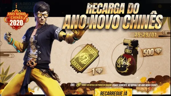 Evento de Recarga do Free Fire: Granadas de Gel Dragão Dourado e Sorte Royale