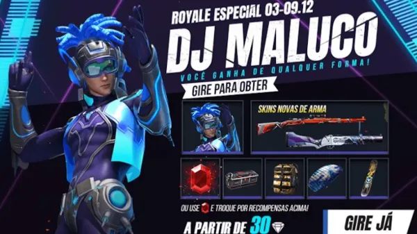 Novo Royale Especial com a Skin do DJ Maluco no Free Fire