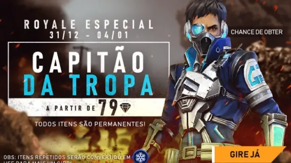Novo Sorte Royale Especial Capitão da Tropa no Free Fire