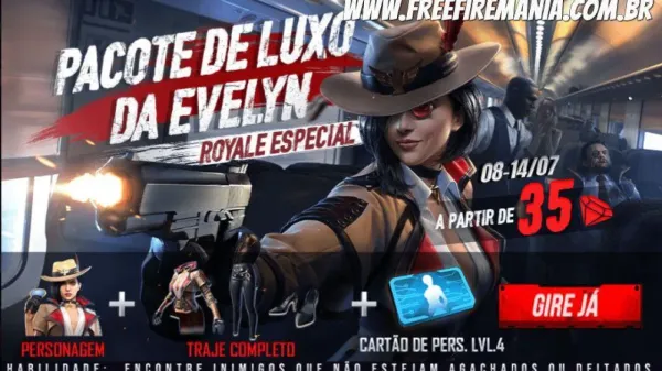Pacote de Luxo da Evelyn no novo Royale Especial do Free Fire
