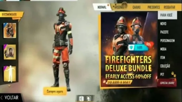 Pacote dos Bombeiros no Free Fire custa 1.500 Diamantes