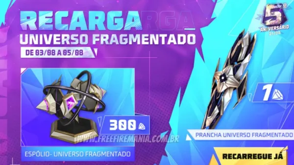 Notícia Free Fire: Recarga Free Fire: 3 de agosto (2022); recompensa Universo Fragmentado