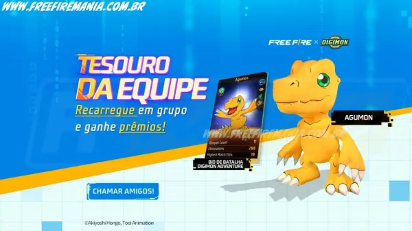 Recarga Free Fire: ganhe Pet - Agumon e Bio de Batalha Digimon Adventure ao comprar diamantes em 17 de novembro (2025)