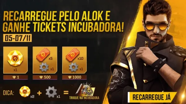 Notícia Free Fire: Recarregue pelo Alok e Ganhe Tickets da Incubadora no Free Fire