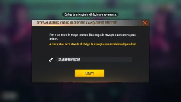 Free Fire Servidor Avanzado: error de código de activación no válido después de la descarga de apk