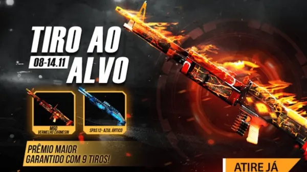 Notícia Free Fire: Tiro ao Alvo: Novo Web Evento com Skins da SPAS12 e M60 no Free Fire