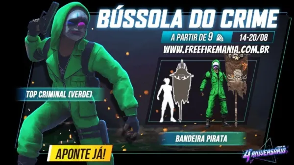 Top Criminal está de volta ao Free Fire, veja como conseguir o conjunto verde neste sábado
