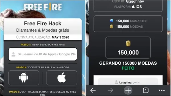 Notícia Free Fire: Site ffbr.xyz: Gerador de Diamantes que rouba contas de Free Fire