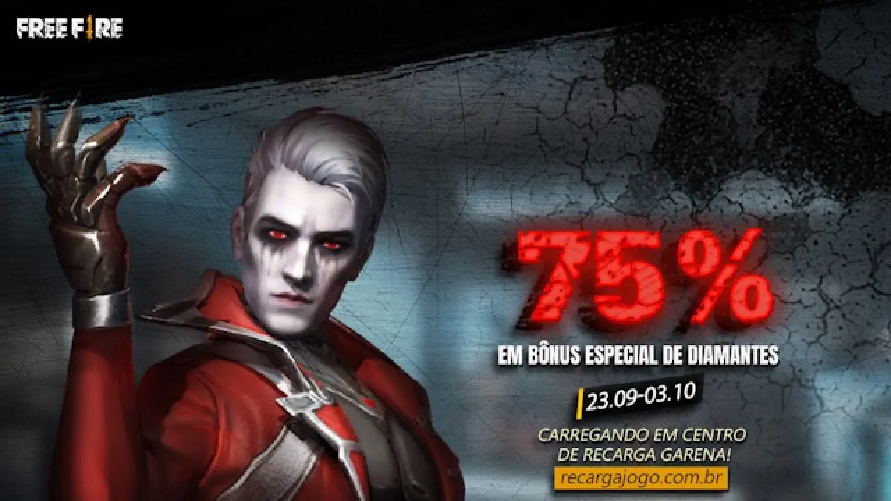 Evento de Recarga de 75% de Diamantes Extras no Free Fire