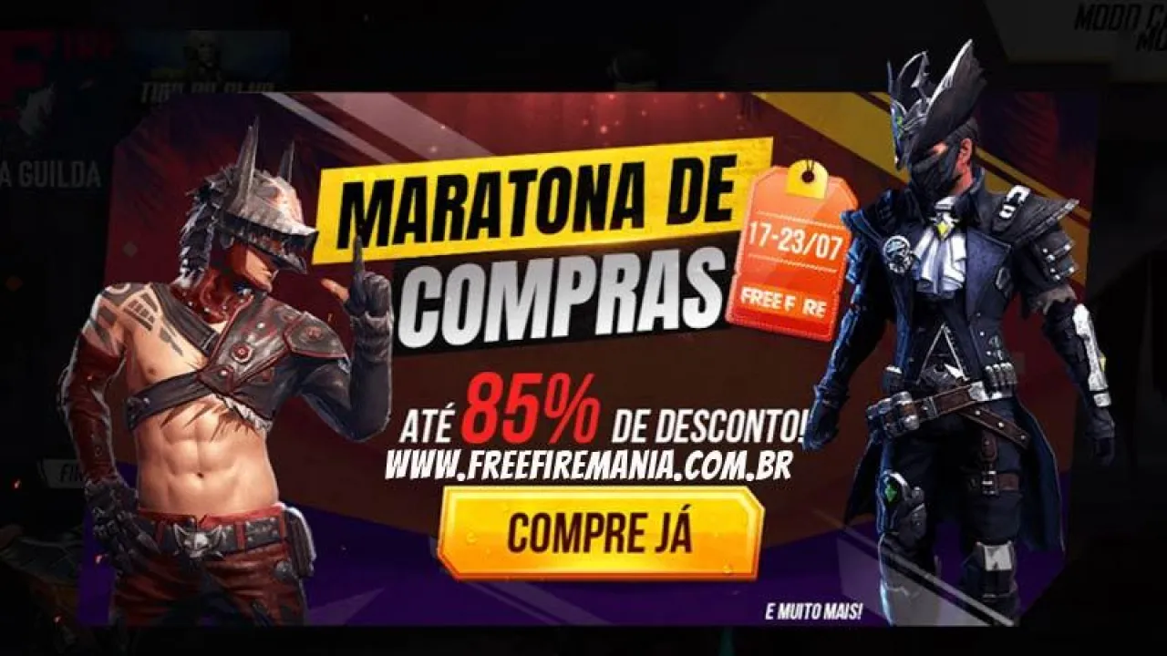 85% de desconto no evento Maratona de Compras do Free Fire