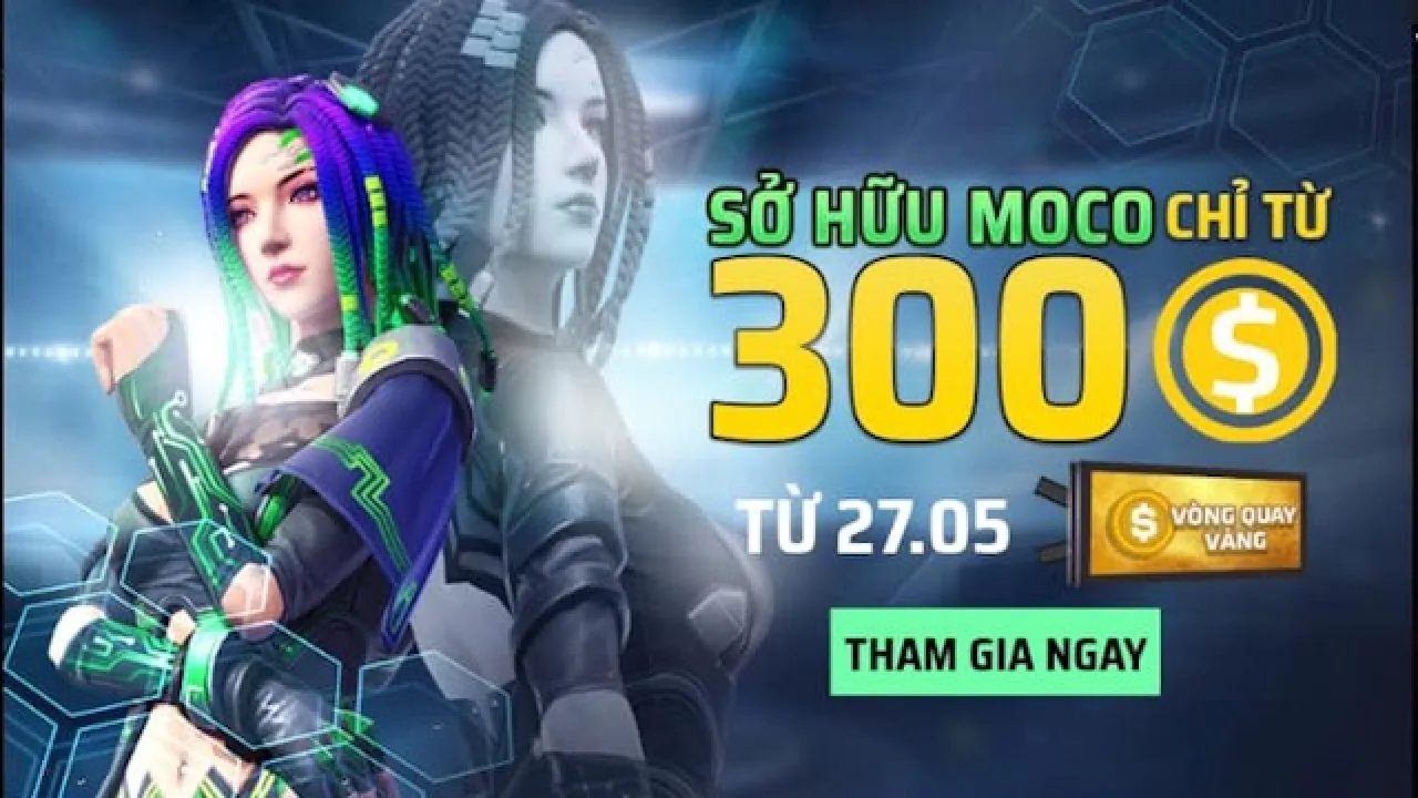 A Personagem Moco chegando ao Sorte Royale de Ouro no Free Fire