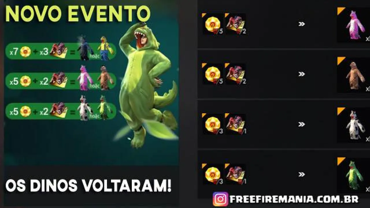 As Skins do Dino mais Raras Retornam ao Free Fire através de Evento Exclusivo