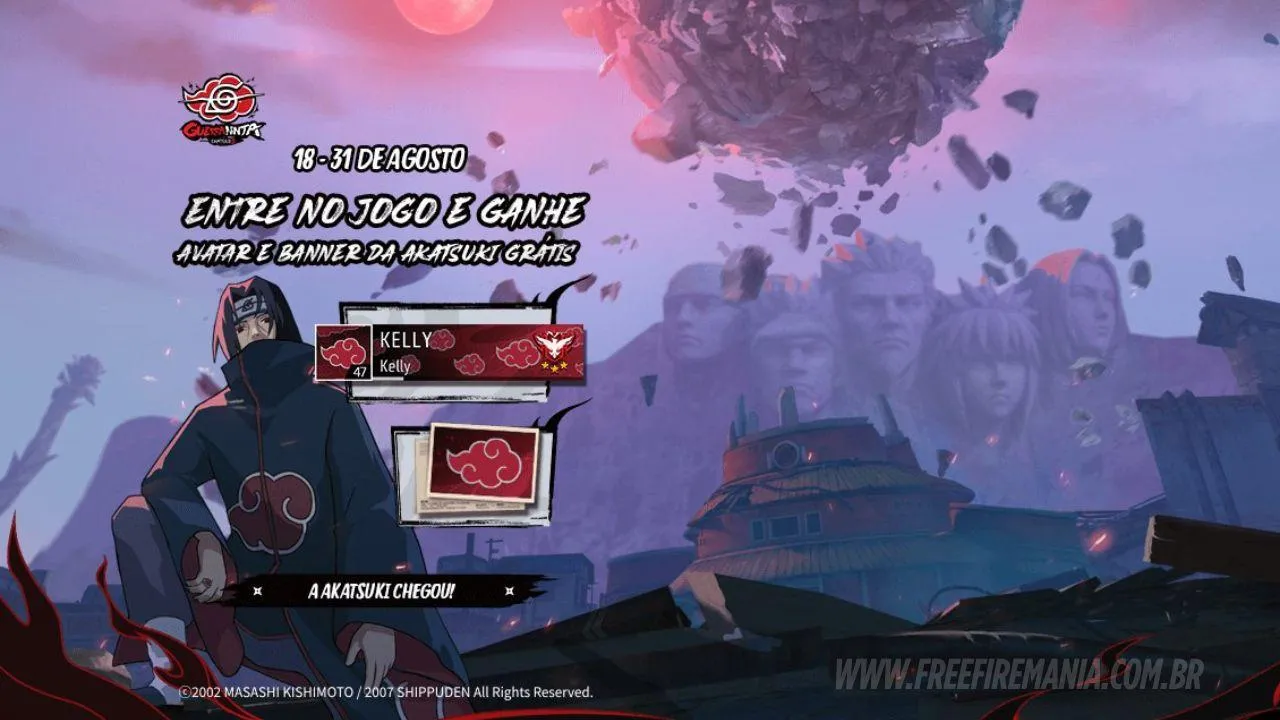 Free Fire x Naruto: Avatar e Banner Akatsuki grátis