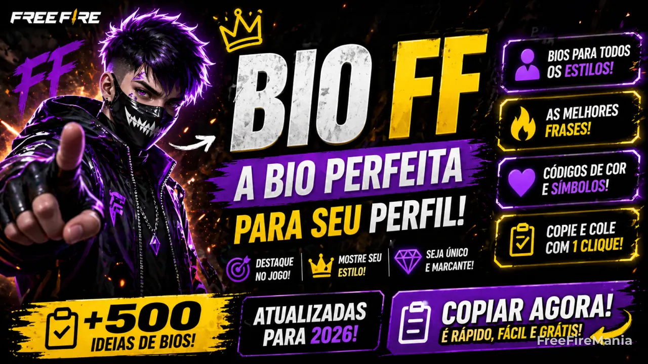 Bio FF 2026: gerador de bio colorida, frases, códigos e símbolos para Free Fire